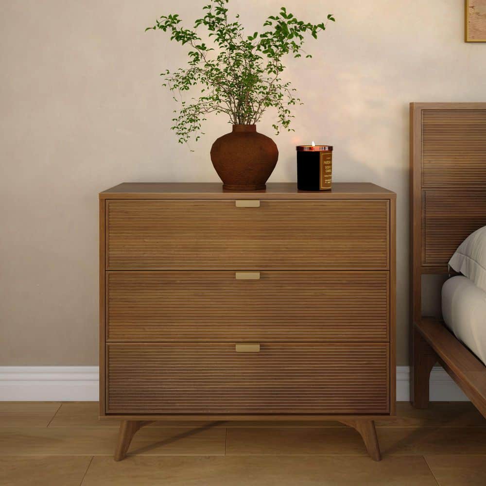 Linea Tambour Pecan 3 Drawer 15.75 in. Chest of Drawers Dresser