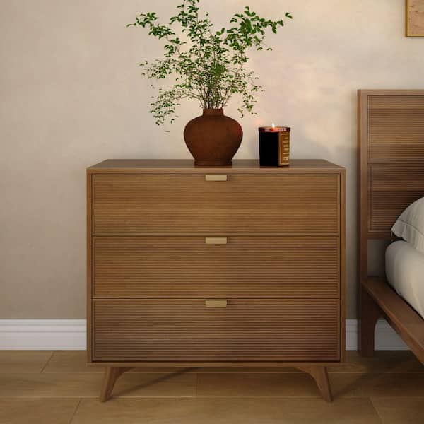 Linea Tambour Pecan 3 Drawer 37 in. Chest of Drawers Dresser