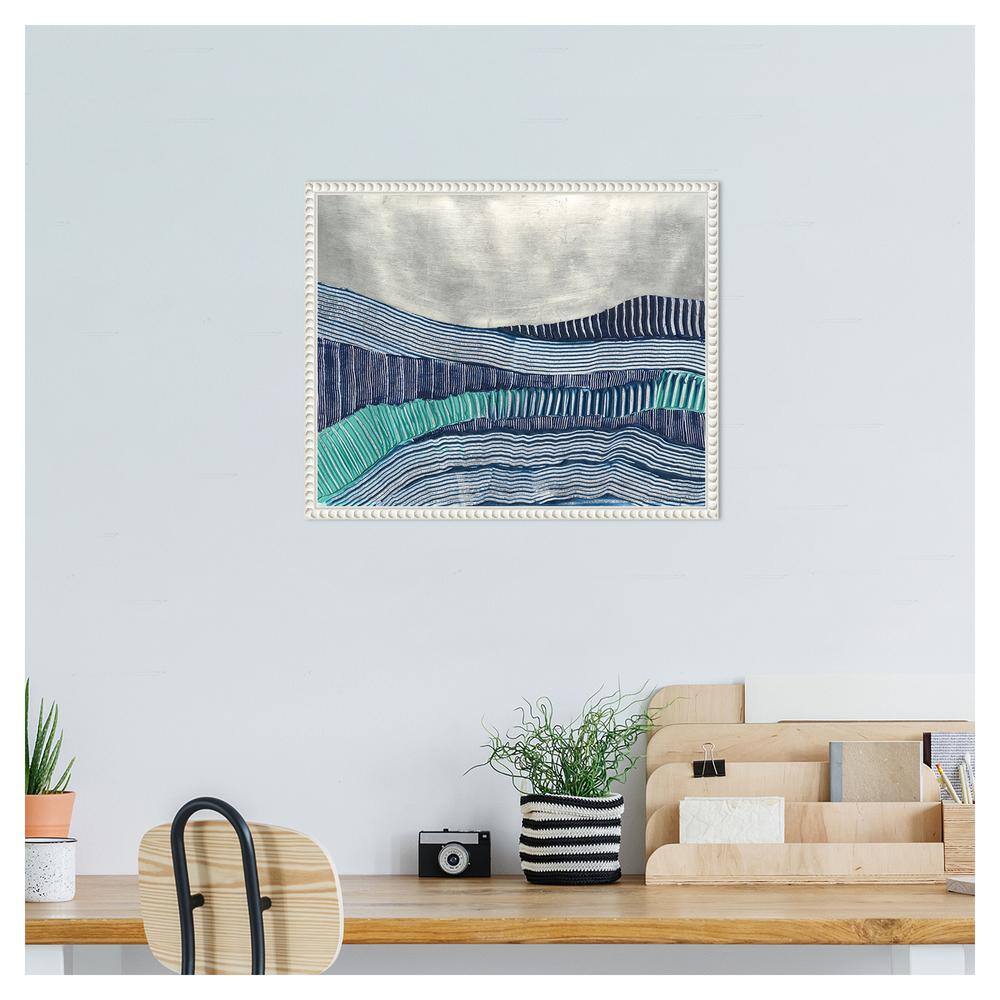 Cold Stream I Abstract Blue and Green Canvas Print with White Frame