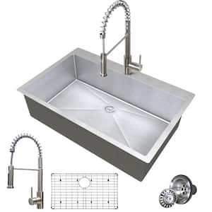 33 in. Drop-In Single Bowl 18-Gauge Silver Stainless Steel Kitchen Sink with Bottom Grids