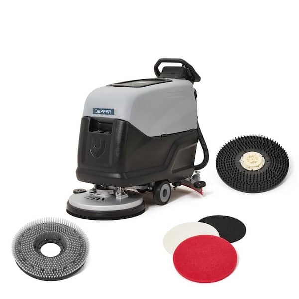 Commercial Cordless Walk Behind Floor Scrubber Machine in Grey with 14.5 Gal Tank 20" Brushes & Set of 3 Scouring Pads