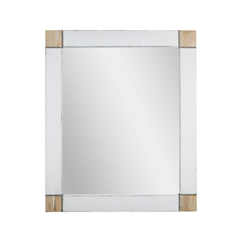 Whitewashed Wood Rectangular Vanity Mirror with Rope Inlay