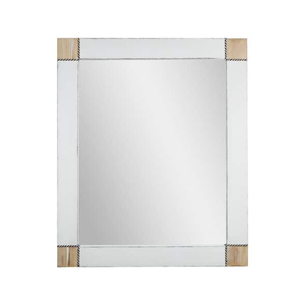 Deco Mirror 28 in. x 34 in. Rustic Whitewashed Wood Framed Wall Mirror with Inlaid Rope