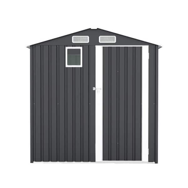 6 ft. W x 8 ft. D Metal Shed Compact Dark Gray Metal Tool Shed with Clear Window, Lockable Doors for Garden, Backyard