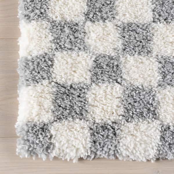 nuLOOM Bettie Retro Checkered Shag Light Grey 7 ft. x 9 ft. Indoor