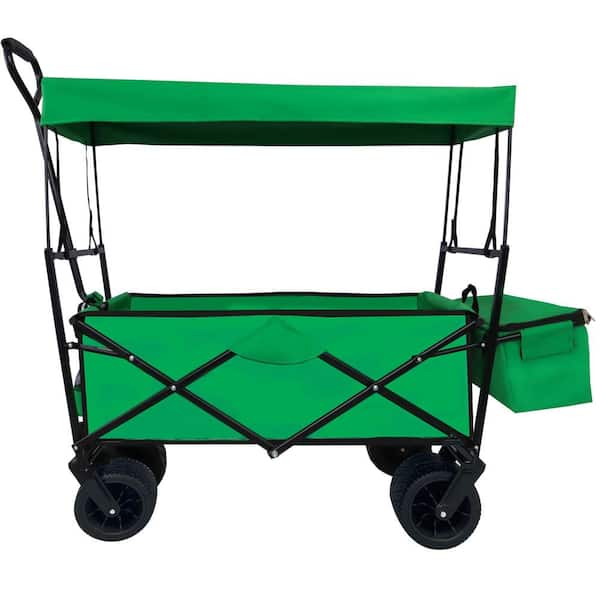 COOLSHARK Capacity 4 cu. ft. Foldable Fabric Garden Cart Utility Kids Wagon with Canopy Beach Cart with Big Wheels for Sand Green