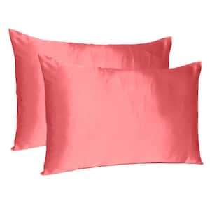 Amelia Coral Solid Color Satin Standard Pillowcases (Set of 2)