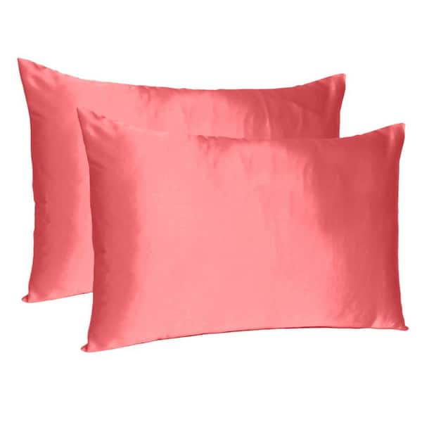 HomeRoots Amelia Coral Solid Color Satin Queen Pillowcases (Set of 2)