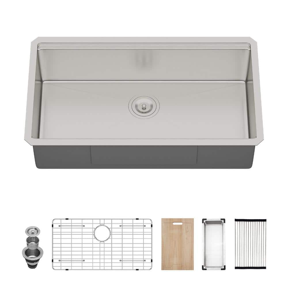 30 in. Undermount Single Bowl 16-Gauge Brushed Nickel Stainless Steel Workstation Kitchen Sink with Bottom Grids price history on PriceWatchPro