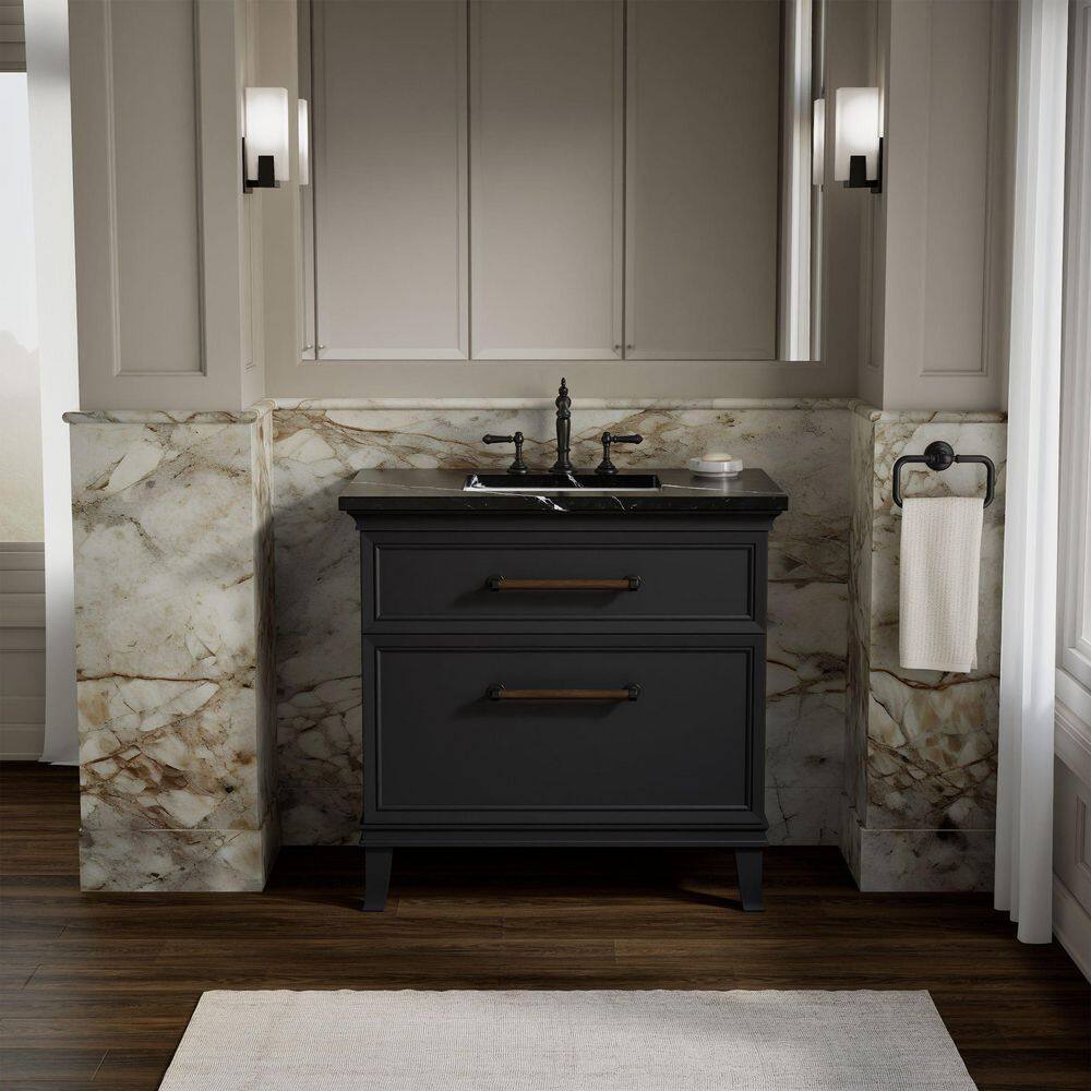 Artifacts 36 in. Freestanding Slate Grey Bath Vanity with Black Eternal Marquina Quartz Top And Black Hardware price history on PriceWatchPro