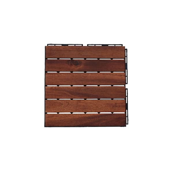 Siavonce 30 PCS Interlocking Deck Tiles Striped Pattern, 1 ft. x 1 ft. Square Acacia Hardwood Outdoor Flooring, Brown
