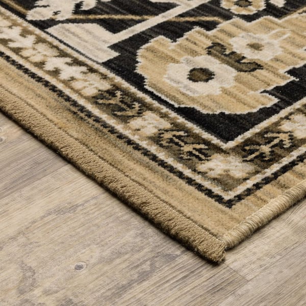Amara 2 ft. x 10 ft. Tan/Black Floral Area Rug