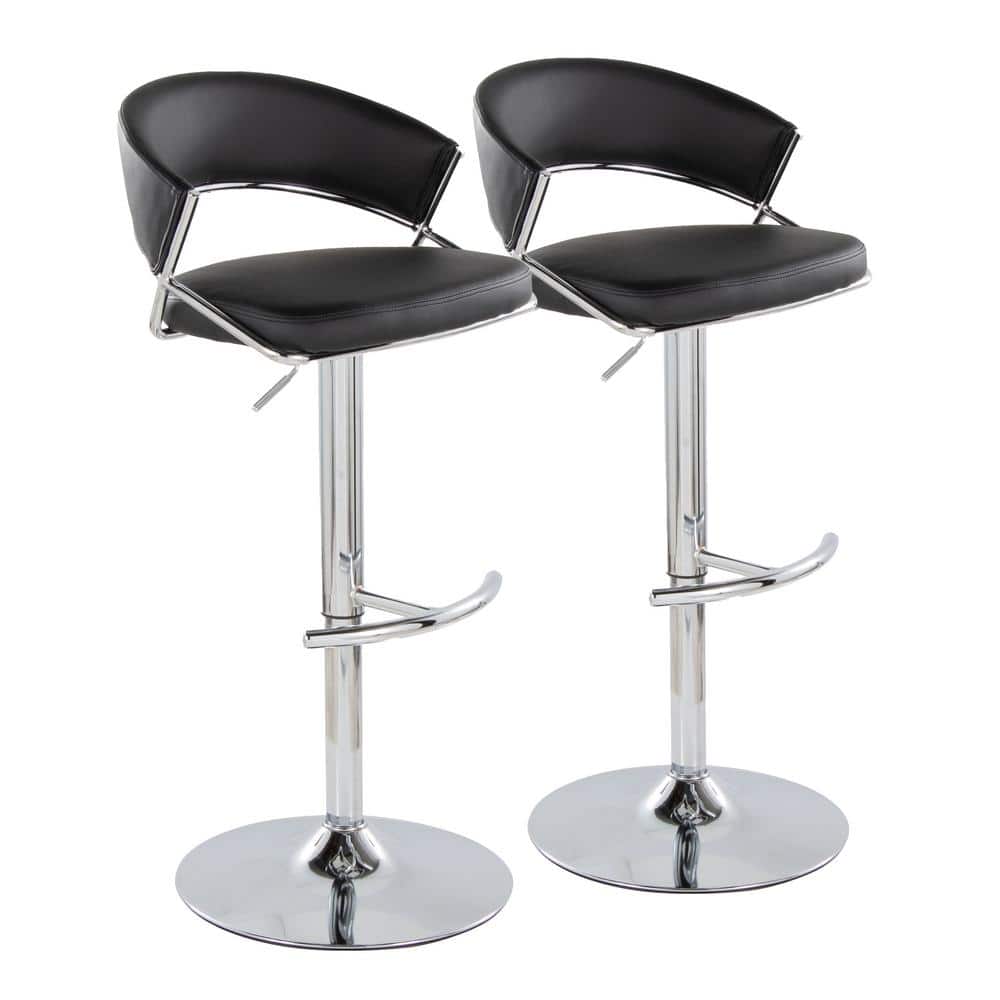 Adjustable Black Faux Leather and Chrome Swivel Barstool Set