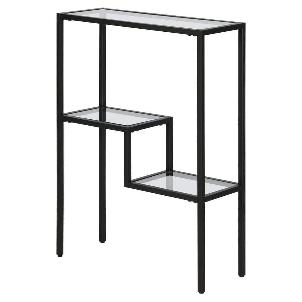 Modern Handcrafted Blackened Bronze Console Table with Tempered Glass Shelves