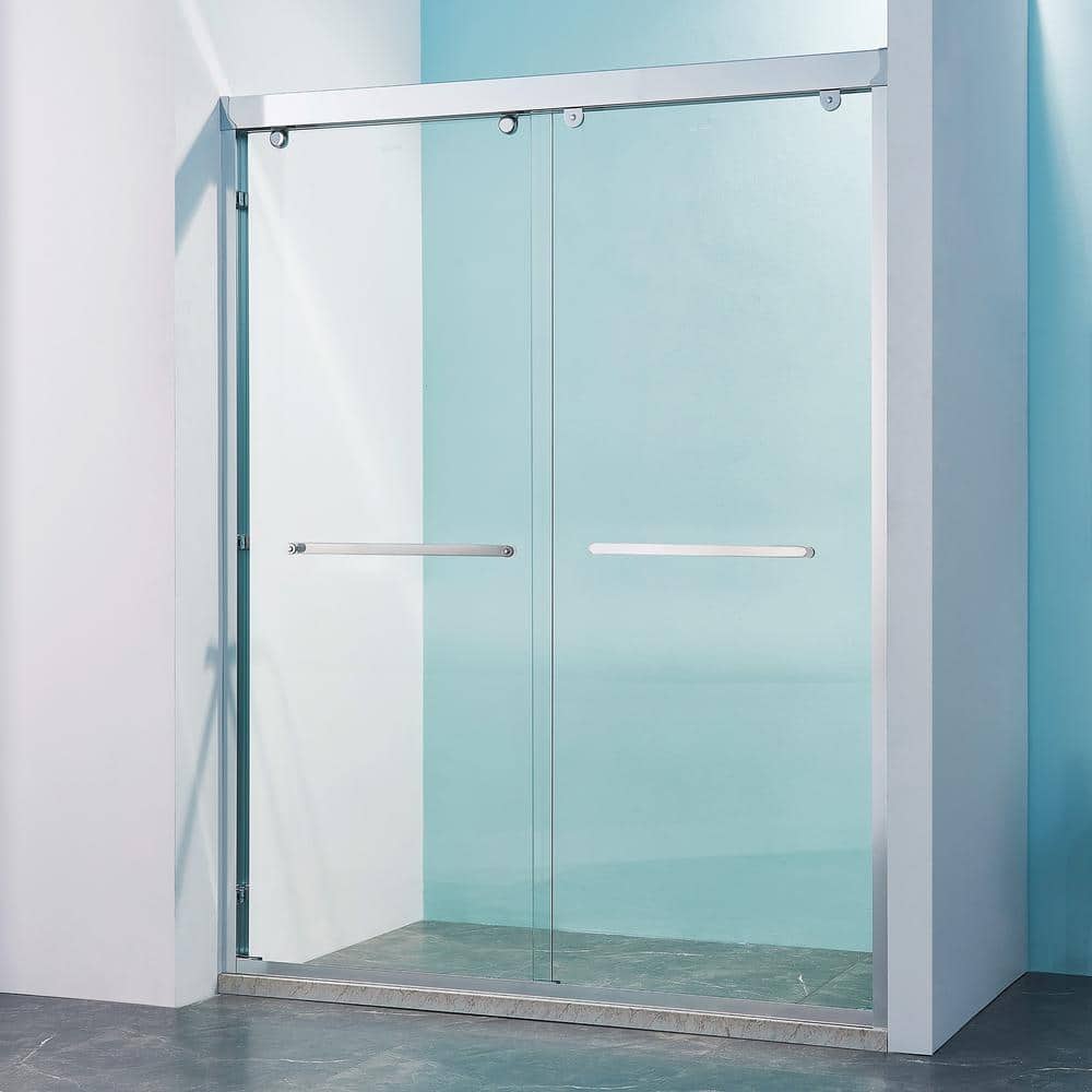 60" Chrome Frameless Double Sliding Shower Door with Clear Glass