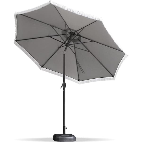 PURPLE LEAF 9 ft. Octagon Aluminum Auto-Tilt Outdoor Patio Market Umbrella with Tassel Design, Light Gray