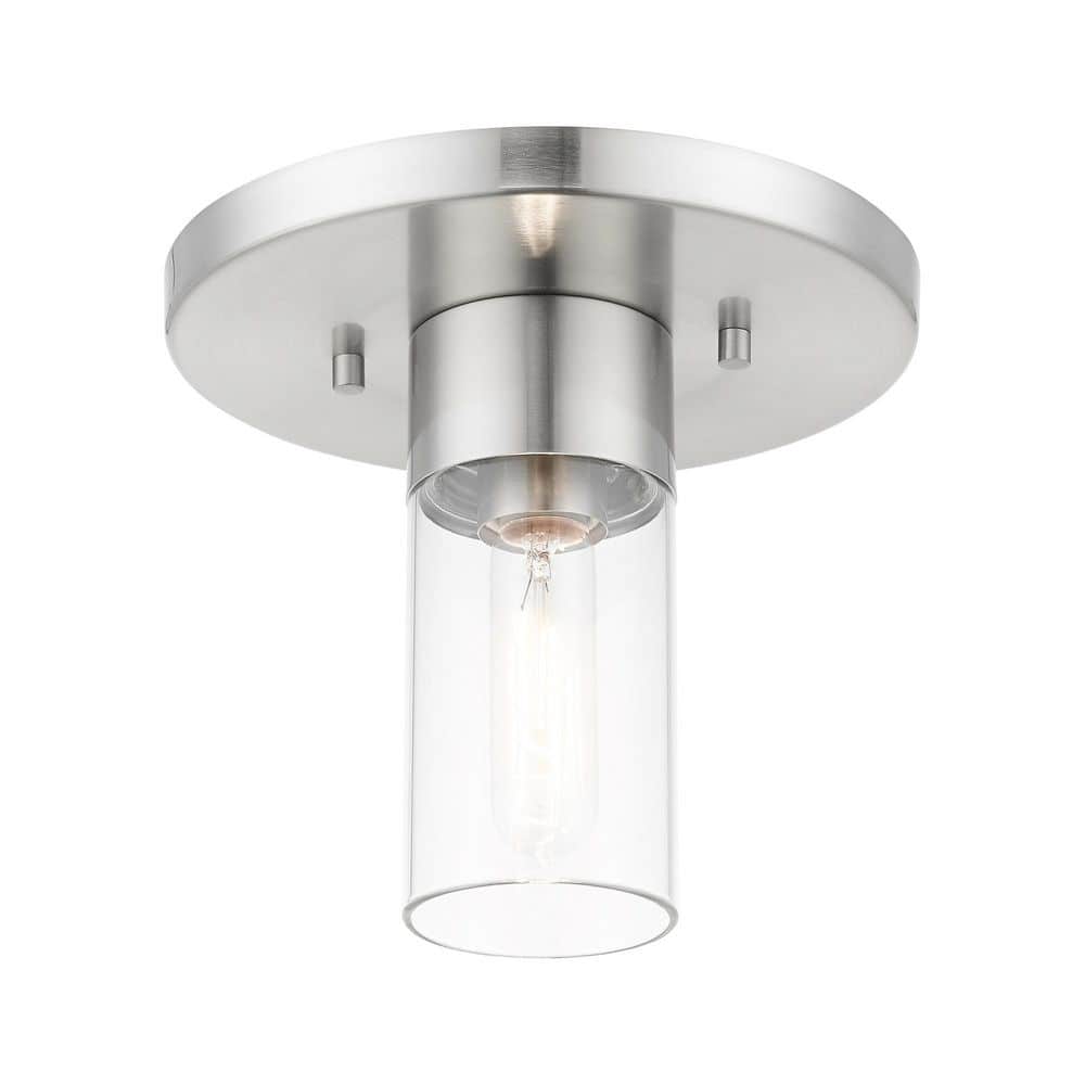 Carson Brushed Nickel 8.25" Clear Glass Indoor/Outdoor Flush Mount Light