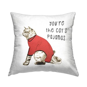 The Cat's Pajamas Funny Kitten Red Square Outdoor Throw Pillow