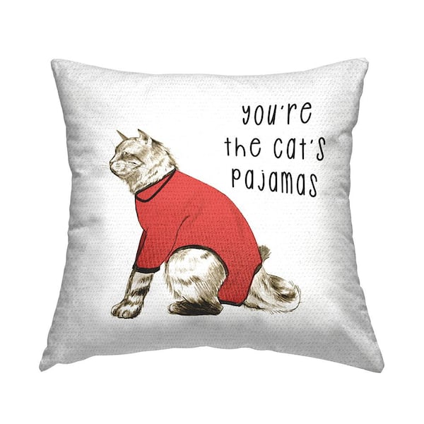 Stupell Industries The Cat's Pajamas Funny Kitten Red Square Outdoor Throw Pillow