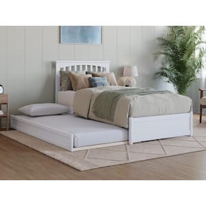Everett White Solid Wood Frame Twin XL Platform Bed with Panel Footboard and Twin XL Trundle