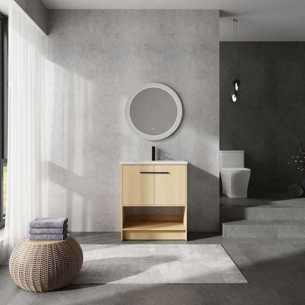 UPIKER Lazzaro 30 in. W x 18.13 in. D Single Sink Freestanding Original Oak Bath Vanity with White Ceramic Top Unassembled