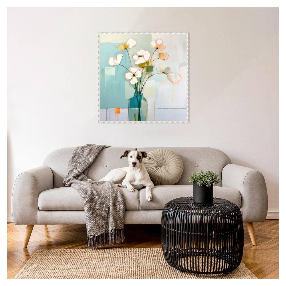 30"x30" Abstract Floral Canvas Art in White Floater Frame