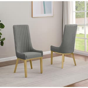 Corina Dark Grey Teddy Fabric Side Chair Set of 2 with Gold Stainless Steel Legs