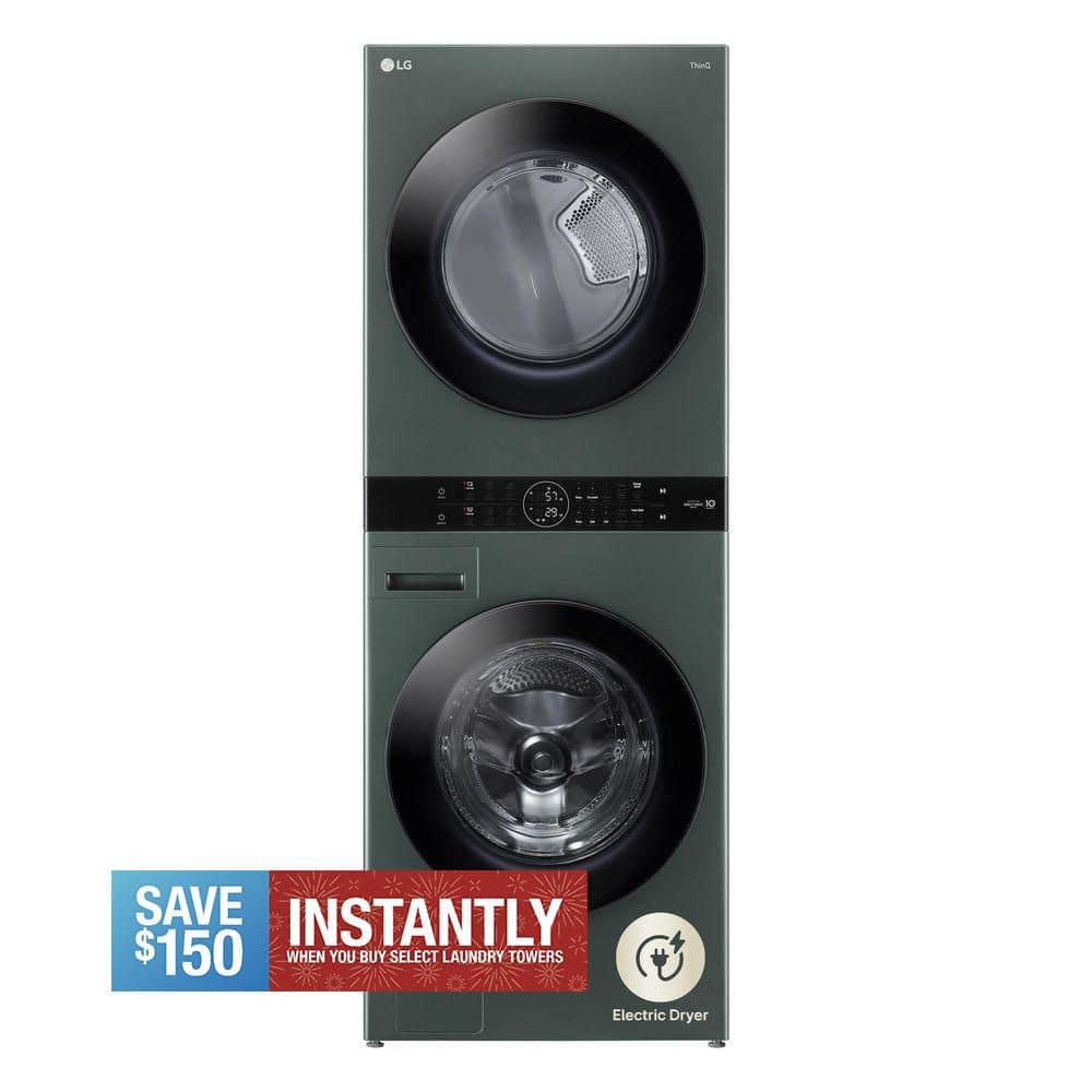WashTower Stacked SMART Laundry Center 4.5 Cu.Ft. Front Load Washer & 7.4 Cu.Ft. Electric Dryer in Nature Green w/ Steam