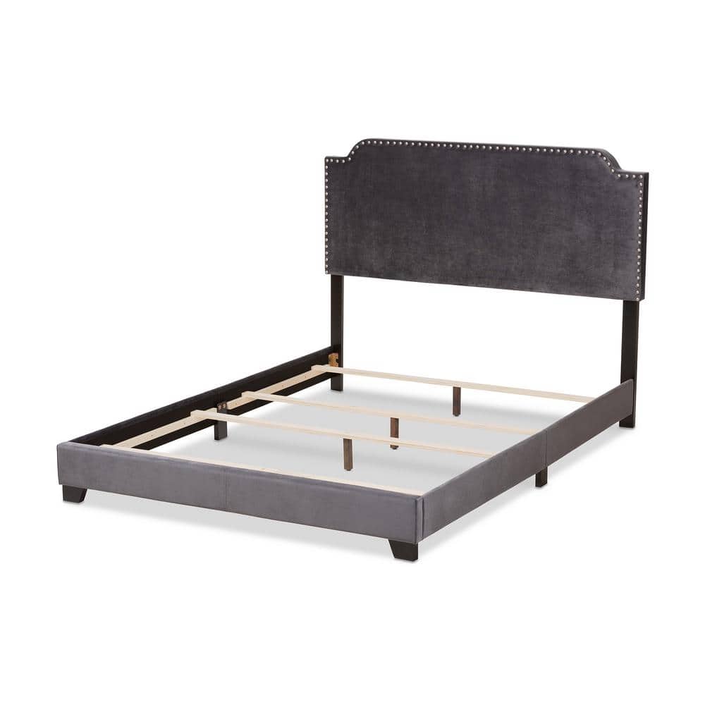 King-Sized Luxe Velvet Upholstered Bed with Nailhead Trim