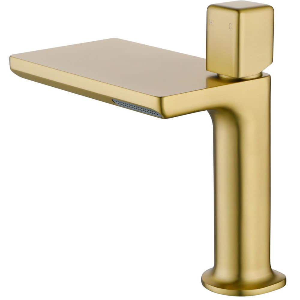 Brass Single Handle Waterfall Single Hole Bathroom Sink Faucet with Wide Panel, cUPC Certified Supply Lines in Gold price history on PriceWatchPro