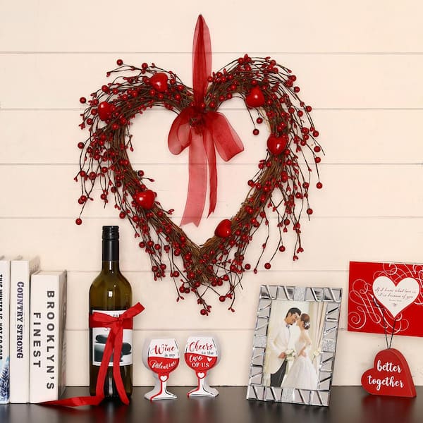 14 Pcs 8 x 8 Inch Valentine's Day Red Hearts Hanging Ornaments Plastic  Valentine Heart Decoration Double Sided Valentines Hanging Decorations for