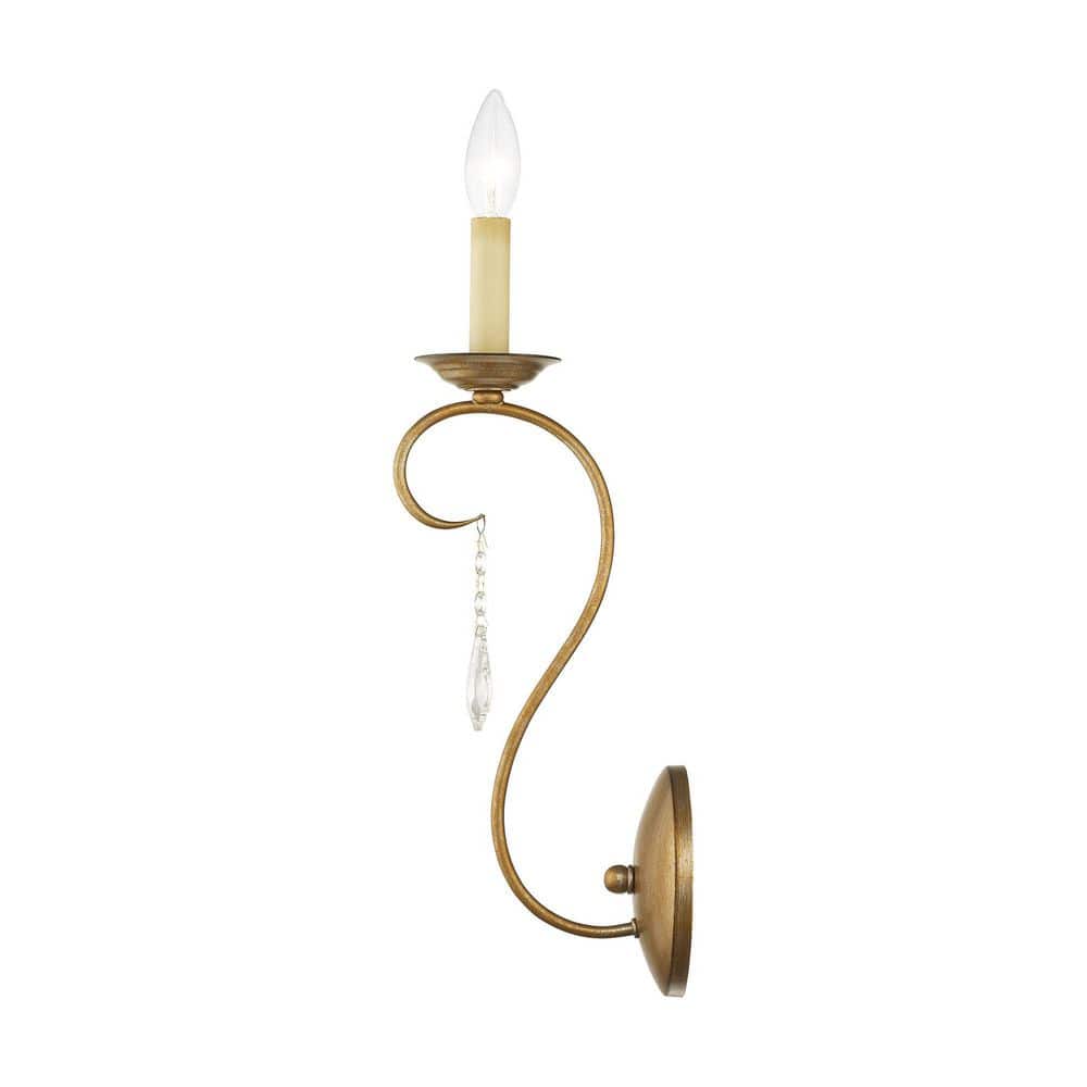 Antique Gold Leaf Single-Light Sconce with Crystal Accents