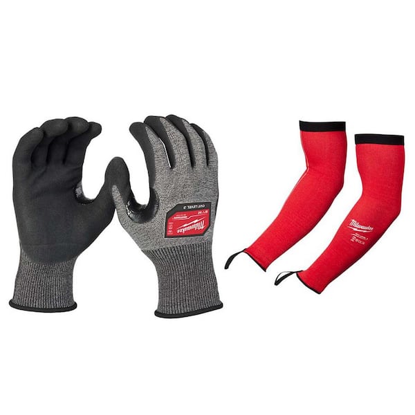 Milwaukee Medium HIGH DEX NITRILE CUT 3 GLOVES with 16 in. Red 4-Way Stretch Cut 3 Resistant Protective Arm Sleeves