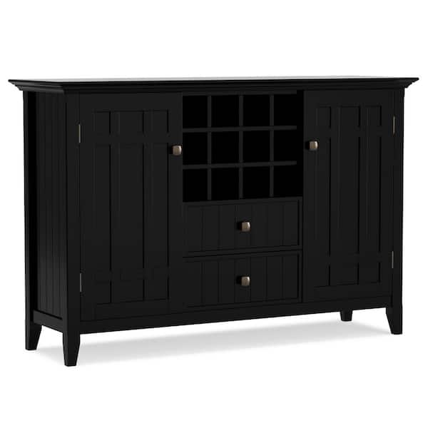 Bedford Solid Wood 54 in. Wide Transitional Sideboard Buffet and Wine Rack in Black