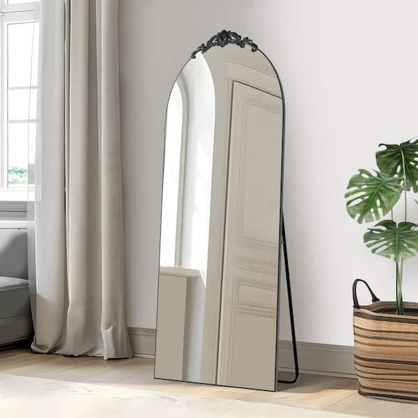 Lirago 24 in. x 71 in. Modern Arch Framed Leaning Mirror Full-Length Mirror for Bedroom with Standing Holder Black
