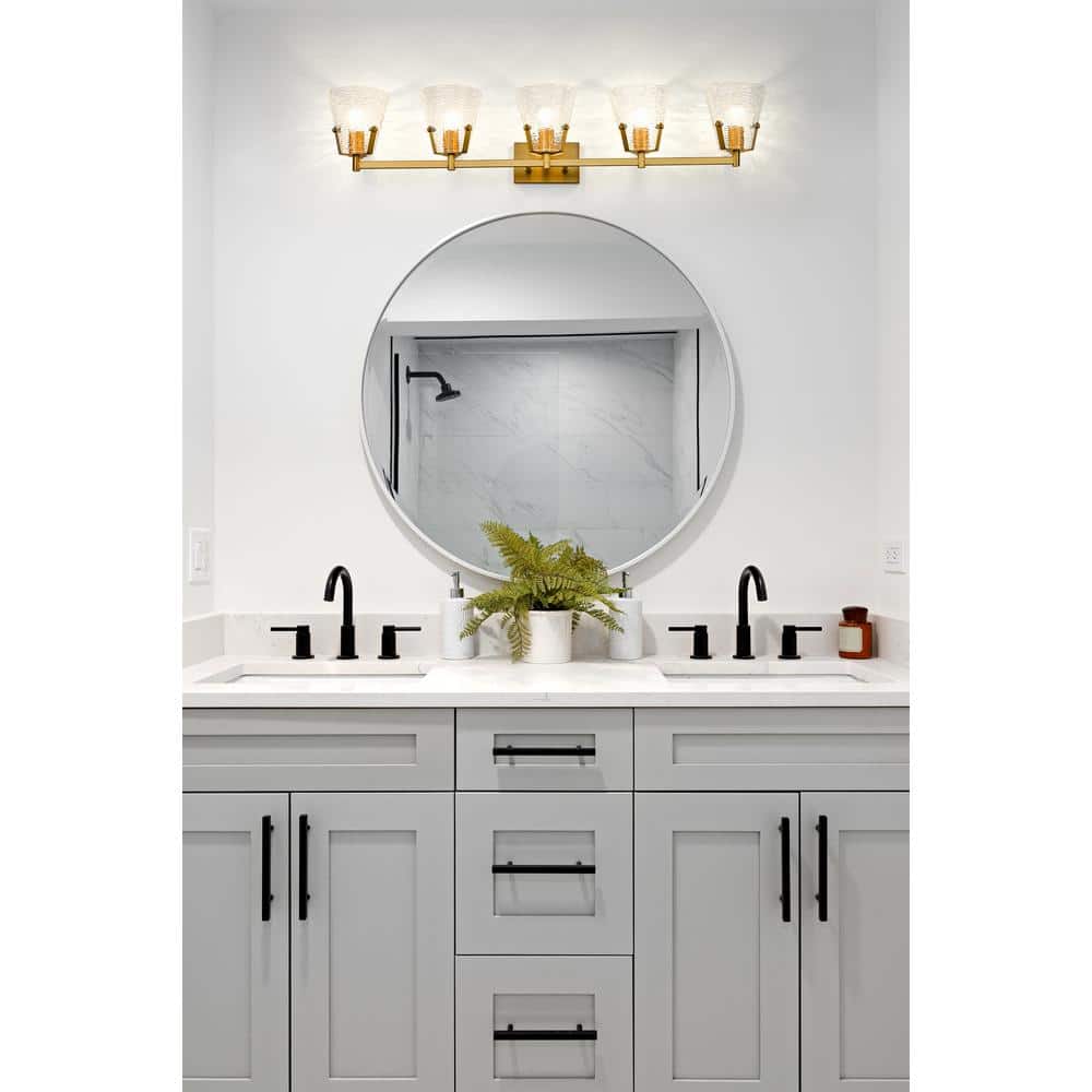 Analia Modern Gold 5-Light Vanity with Clear Ribbed Glass Shades