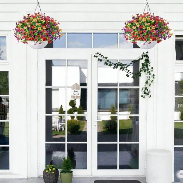 19 in. H Colorful Daisy Artificial Plant Hanging Basket HPC6HHYL5J