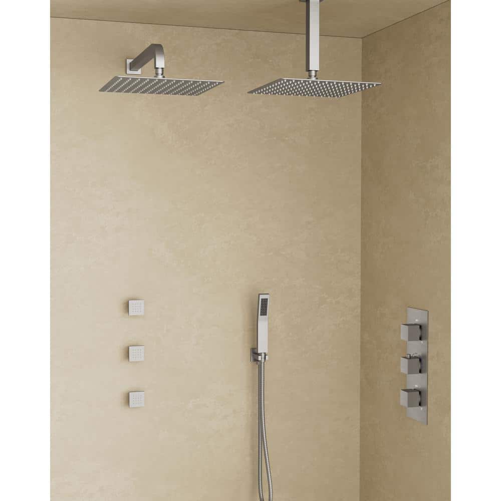 YAWWALK Thermostatic Valve 8-Spray 12 x 12 in. Wall Mount Dual