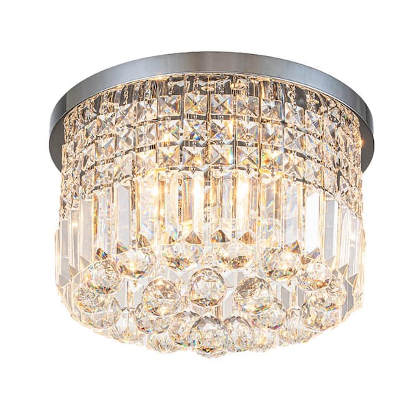 Sefinn Four 14 in. 4-Light Chrome Flush Mount Crystal Chandelier for ...