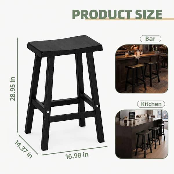 EFU 2-Piece Black Plastic Outdoor Bar Stools Set 29 in. Ergonomic