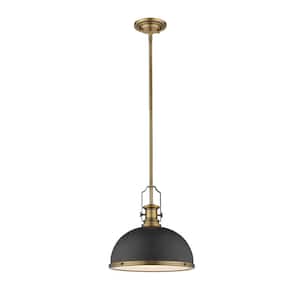 1-Light Bronze and Heritage Brass Pendant with Bronze Metal and Glass Shade