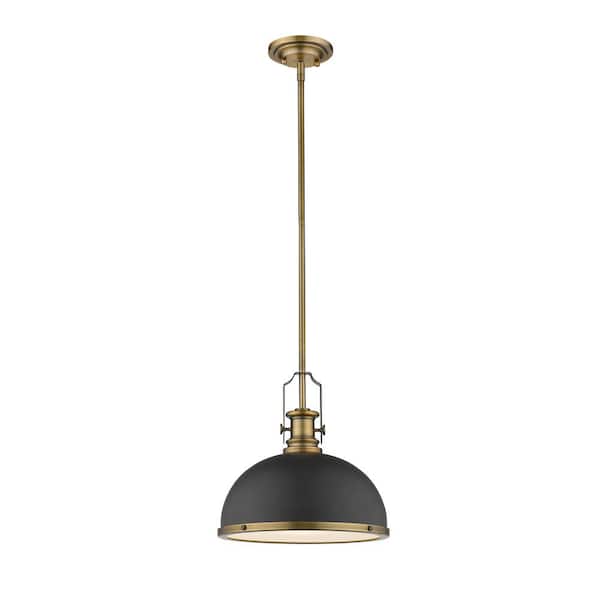 Unbranded 1-Light Bronze and Heritage Brass Pendant with Bronze Metal and Glass Shade