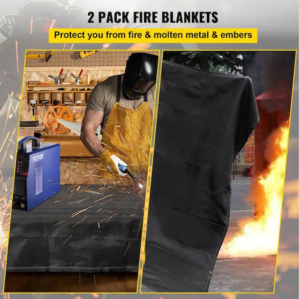 VEVOR 2 Pack Fire Welding Blankets 8 ft. x 10 ft. Flame Retardant Blanket  1022°F with 12 Brass Grommets, Black HTHSJBDD8X1026ZRCV0 - The Home Depot