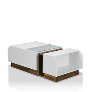 Testa 49 in. White/Walnut Large Rectangle Wood Coffee Table with Shelf