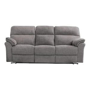 Monku 88 in. W Pillow Top Arm Polyester Rectangle Reclining Sofa in Light Gray