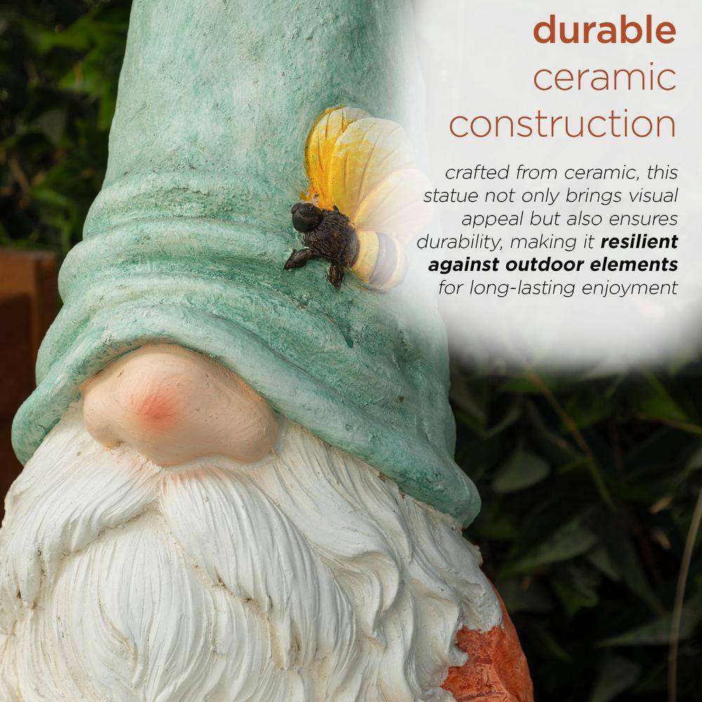Whimsical Ceramic Gnome with Turquoise Hat Reading Book