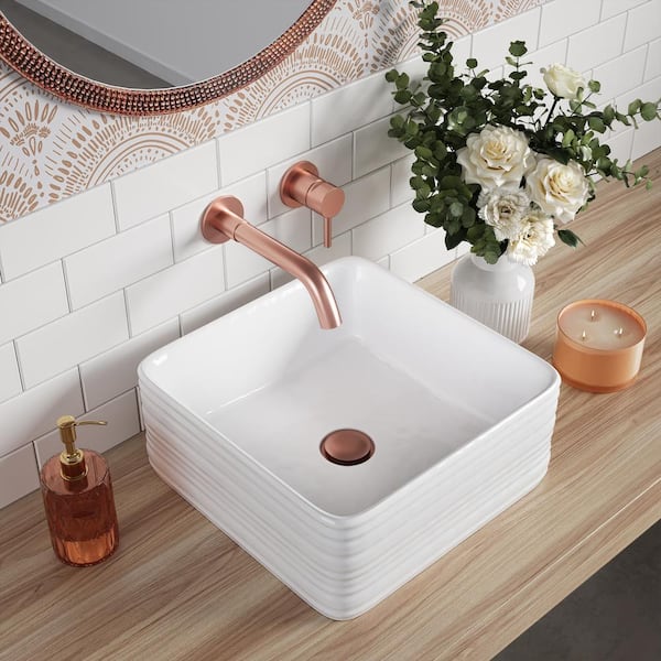 Adour 14 in. White Ceramic Square Vessel Sink
