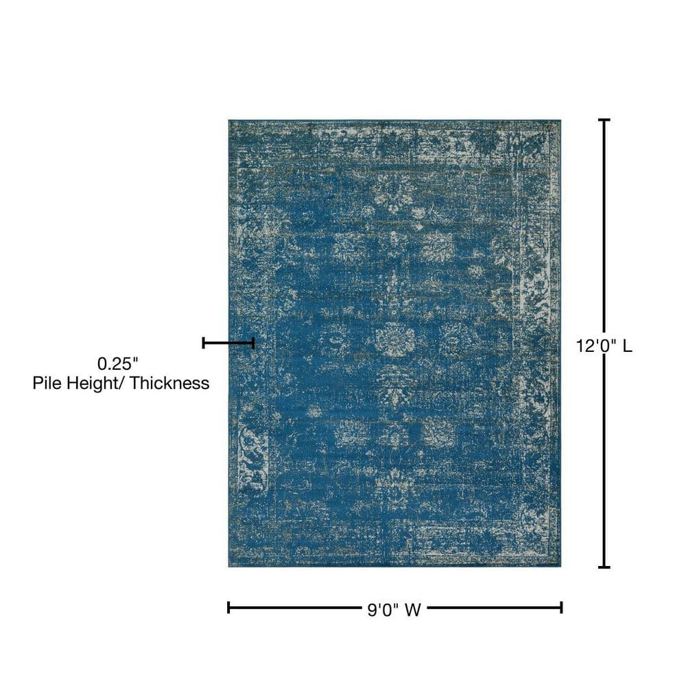 Blue Rectangular Easy Care Stain-Resistant Indoor Area Rug