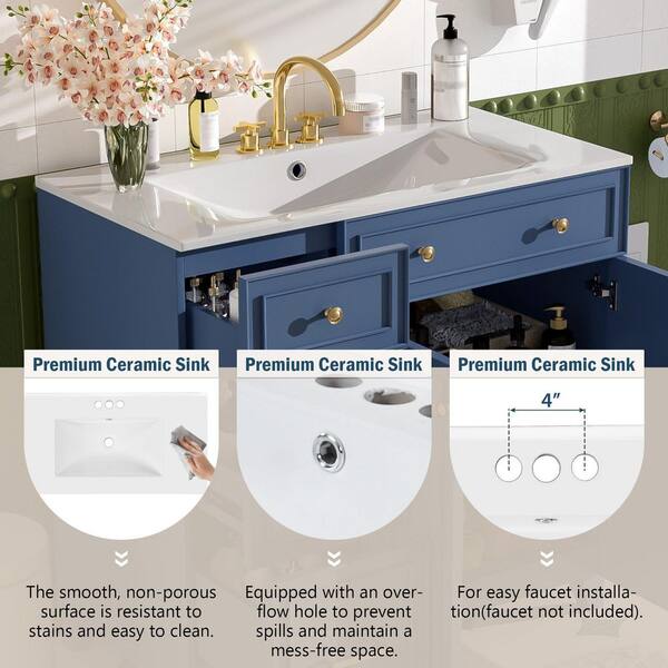Virubi 36 in. W Single Sink Bath Vanity in Blue with White