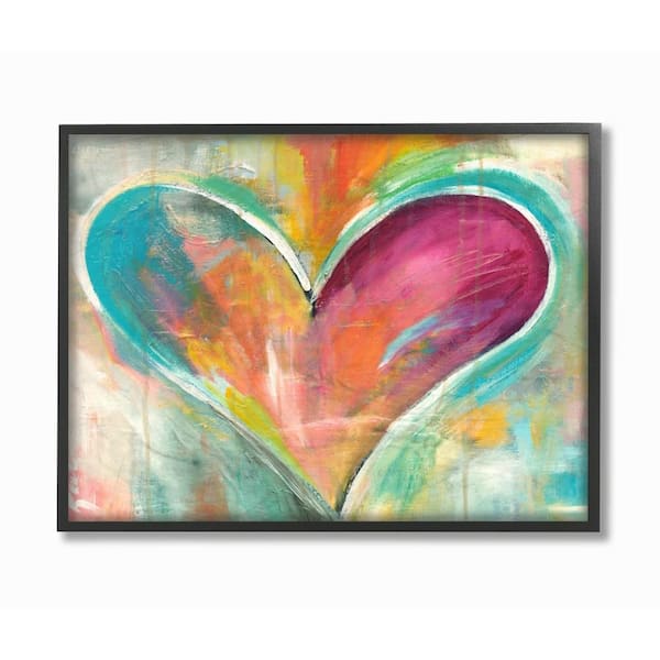 Stupell Industries 16 in. x 20 in. "Abstract Colorful Textural Heart Painting" by Artist Kami Lerner Framed Wall Art
